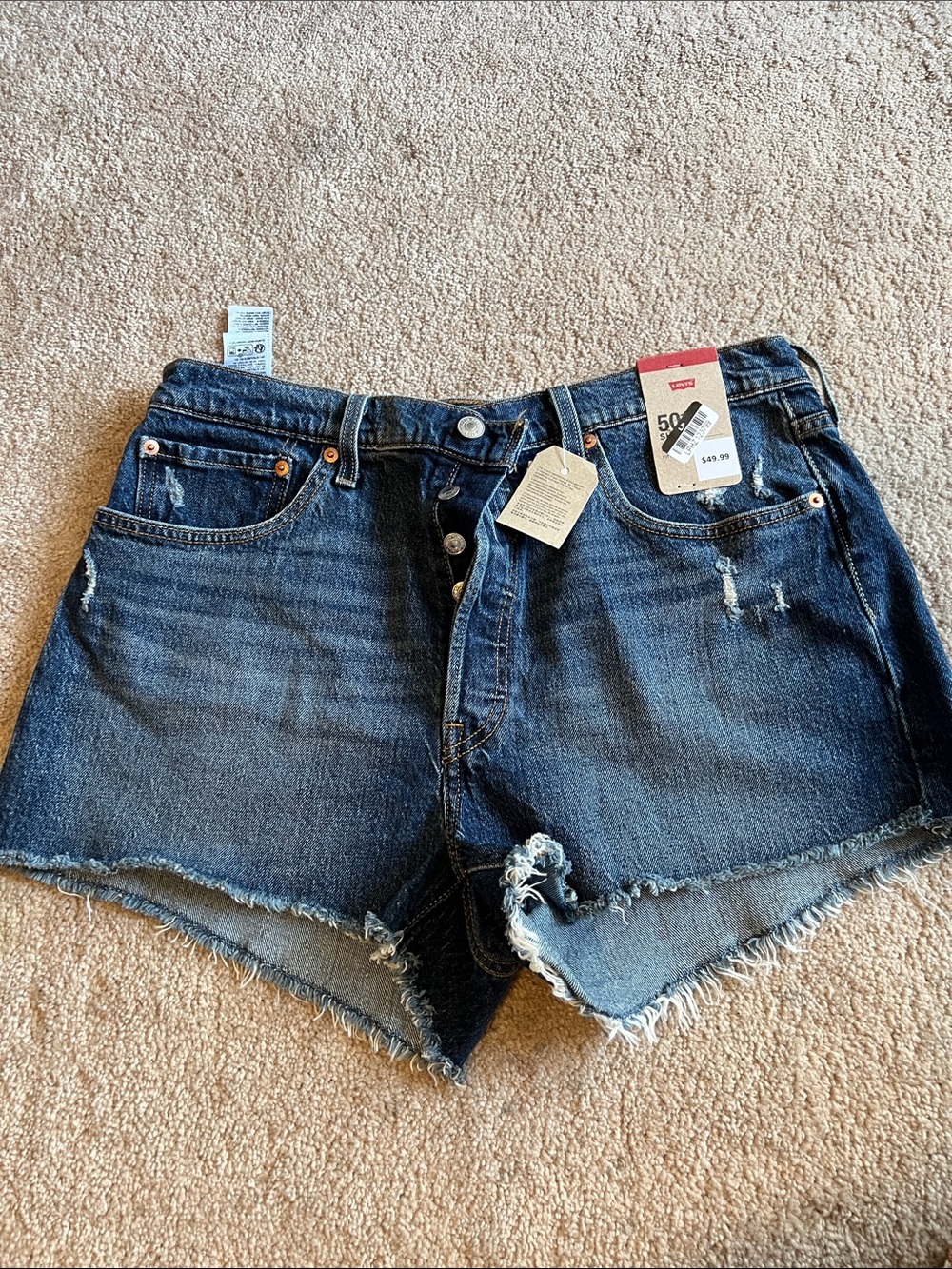 🔥Levi's Dark Blue Distressed High-Rise Denim Shorts size 33 new